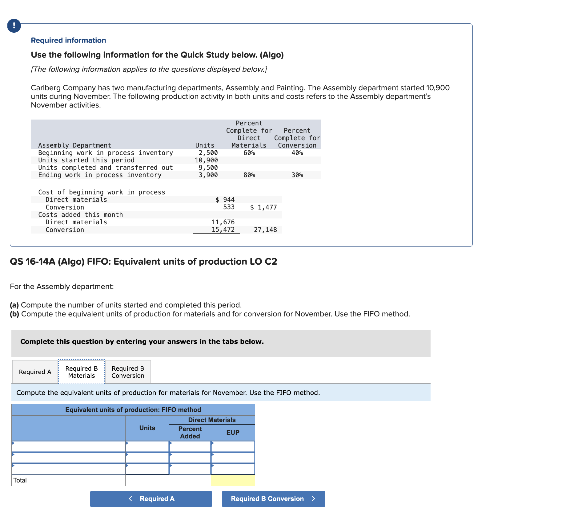  Required information Use the following information for the Quick Study below.