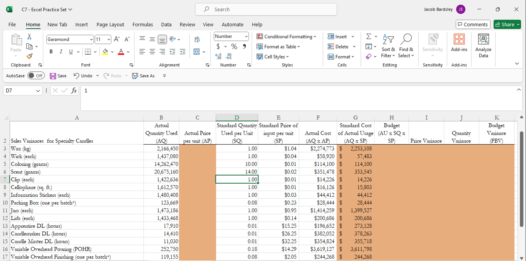 C7 - Excel Practice Set v File 11 Page Layout Formulas Data