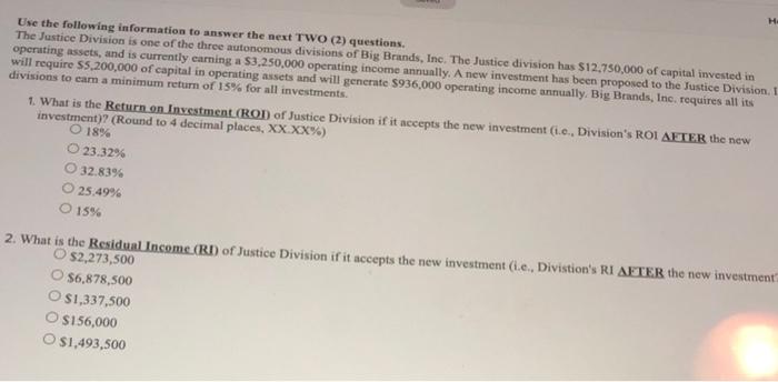  Use the following information to answer the next TWO (2) questions.