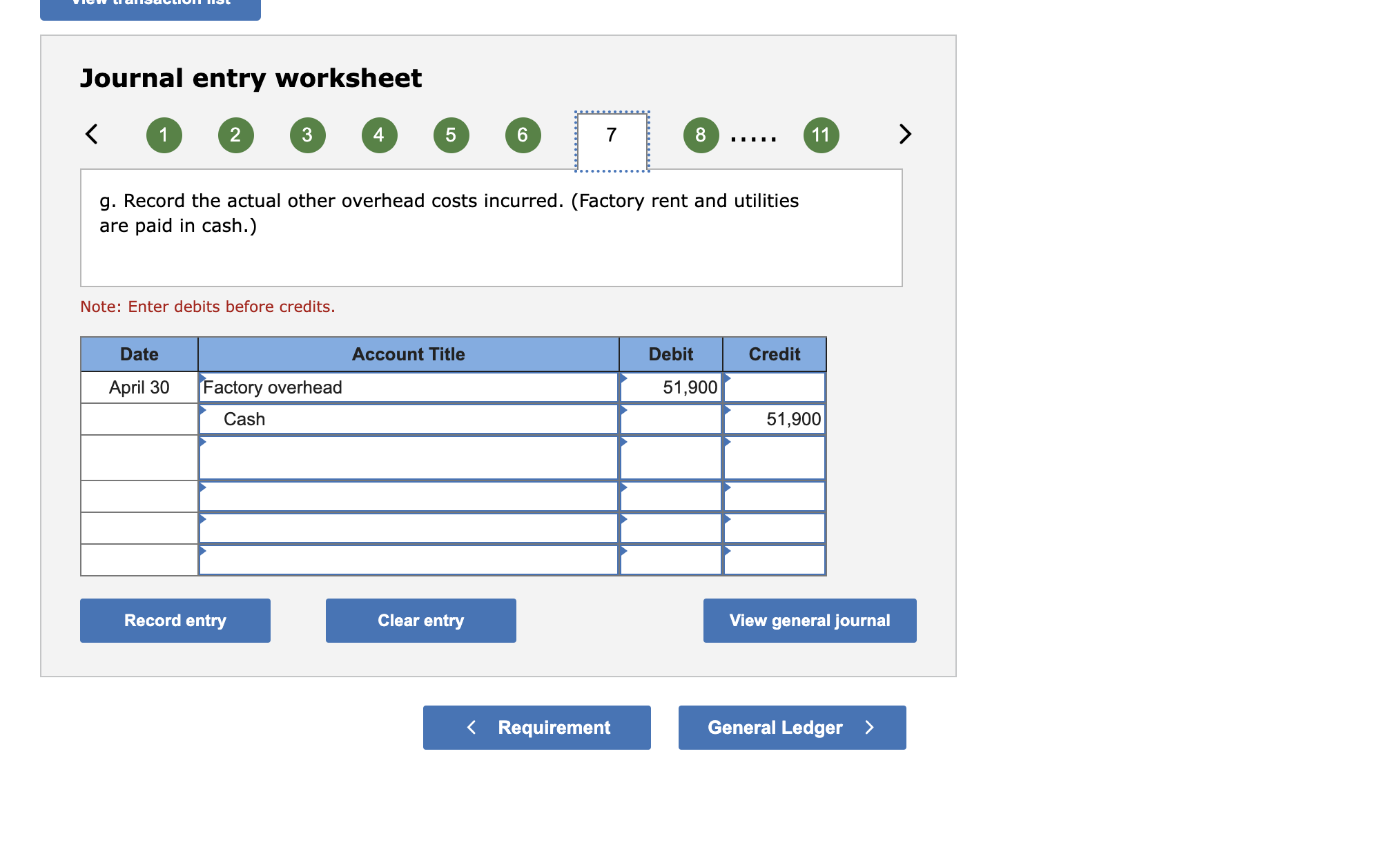 incurred in April are indirect materials, $51,900; indirect labor, $24,900; factory rent,