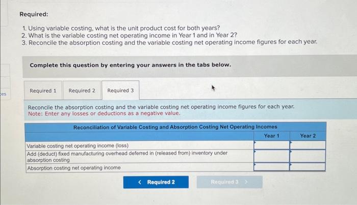 in Year 1 and in Year 2? 3. Reconcile the absorption costing