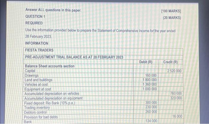  Answer ALL questions in this paper. QUESTION 1 REQUIRED Use the