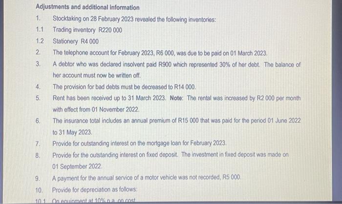 information provided below to prepare the Statement of Comprehensive Income for the