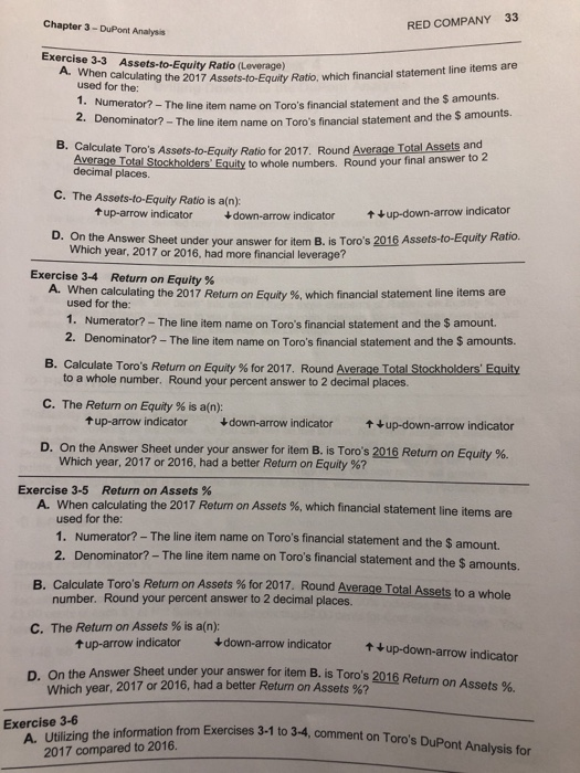 Chapter 3 -DuPont Analiyait Chapter 3 Homework In these exercises, you will