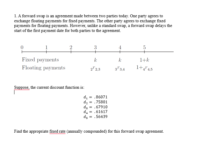 1. A forward swap is an agreement made between two parties