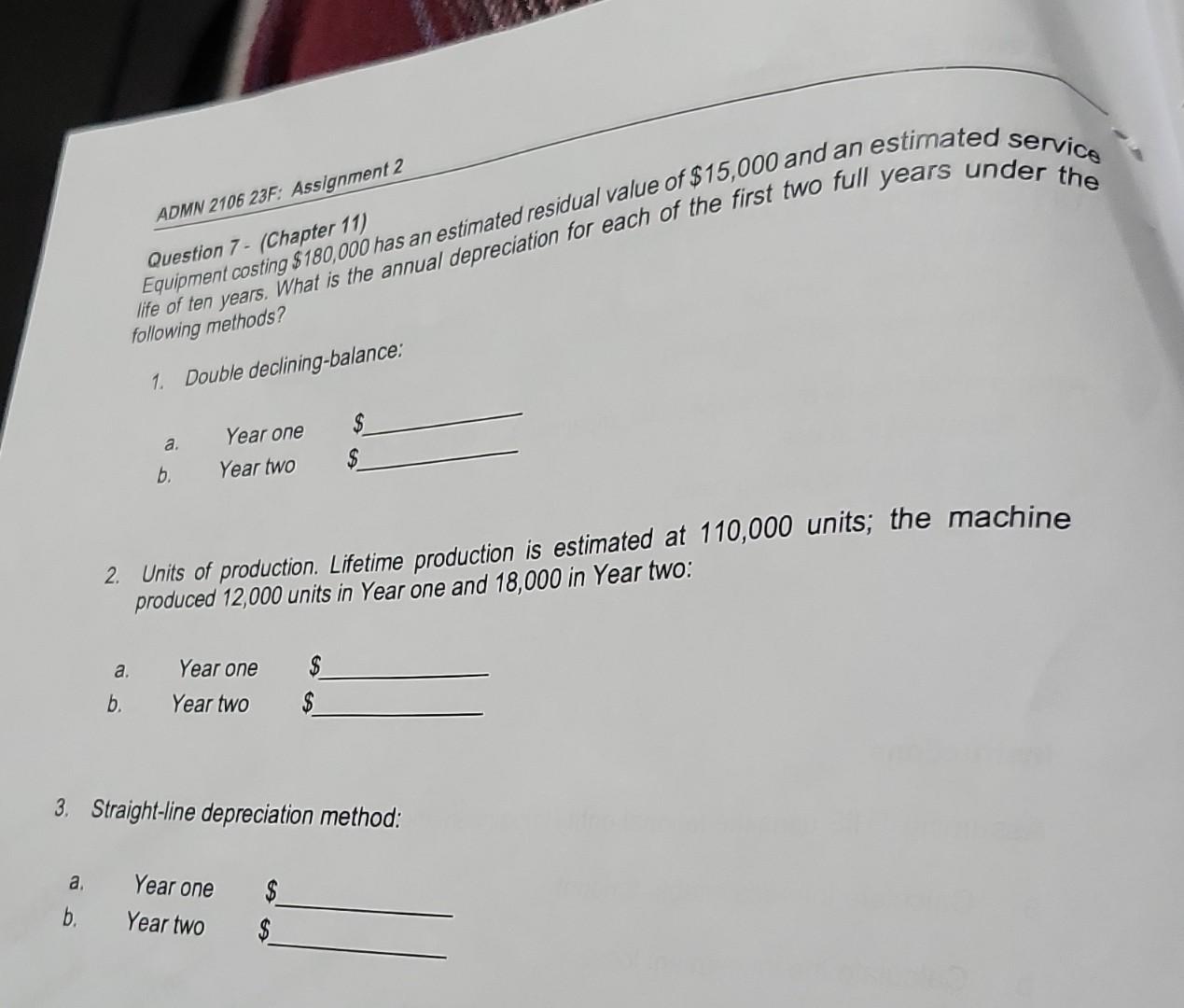  ADMN 2106 23F: Assignment 2 Question 7 - (Chapter 11) life