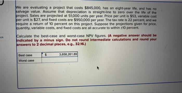  We are evaluating a project that costs $845,000, has an eight-year
