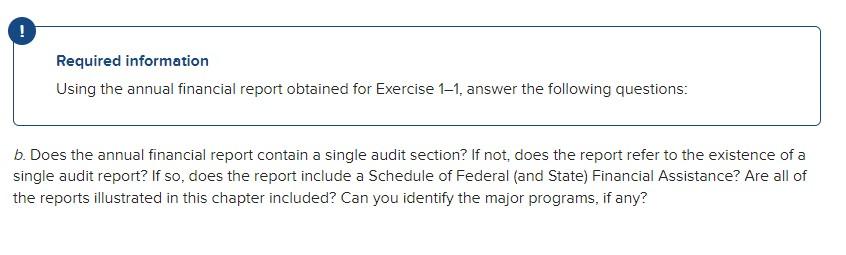 ! Required information Using the annual financial report obtained for Exercise