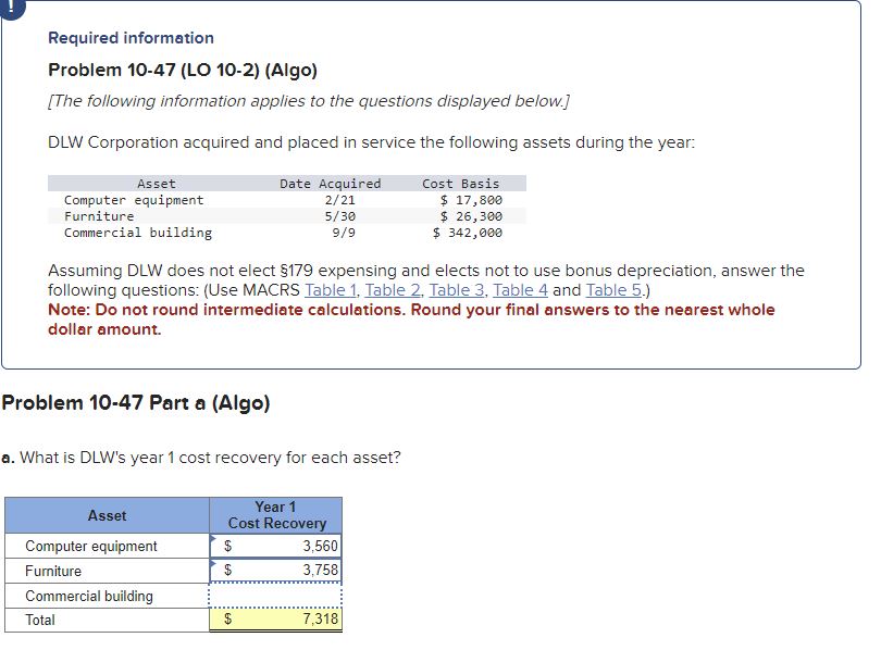 Hello, I need some help figuring out the commercial building cost recovery