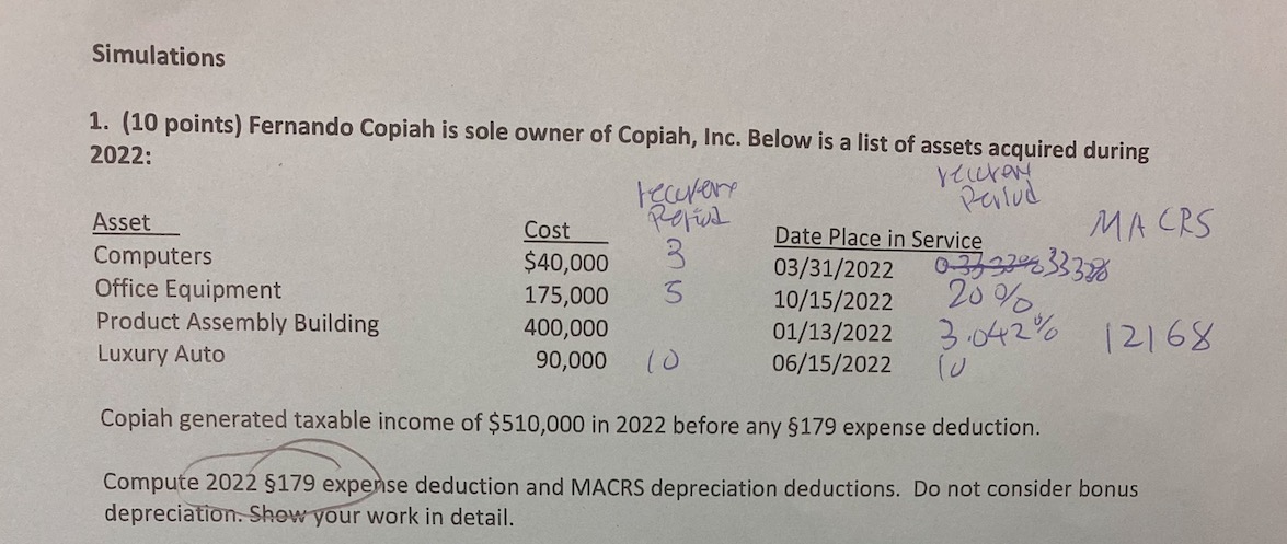  (10 points) Fernando Copiah is sole owner of Copiah, Inc. Below