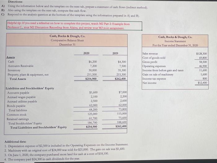Using the information below and the template on the next tab, prepare