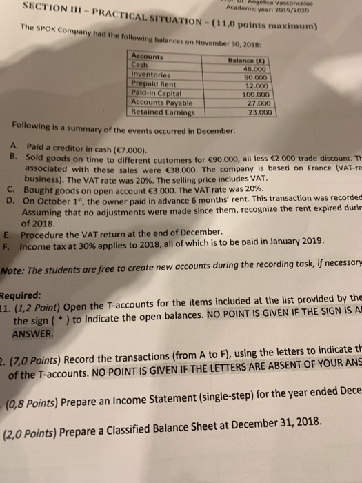  SECTION III - PRACTICAL SITUATION -(11,0 points maximum) TULUI Angelica Vasconcelos