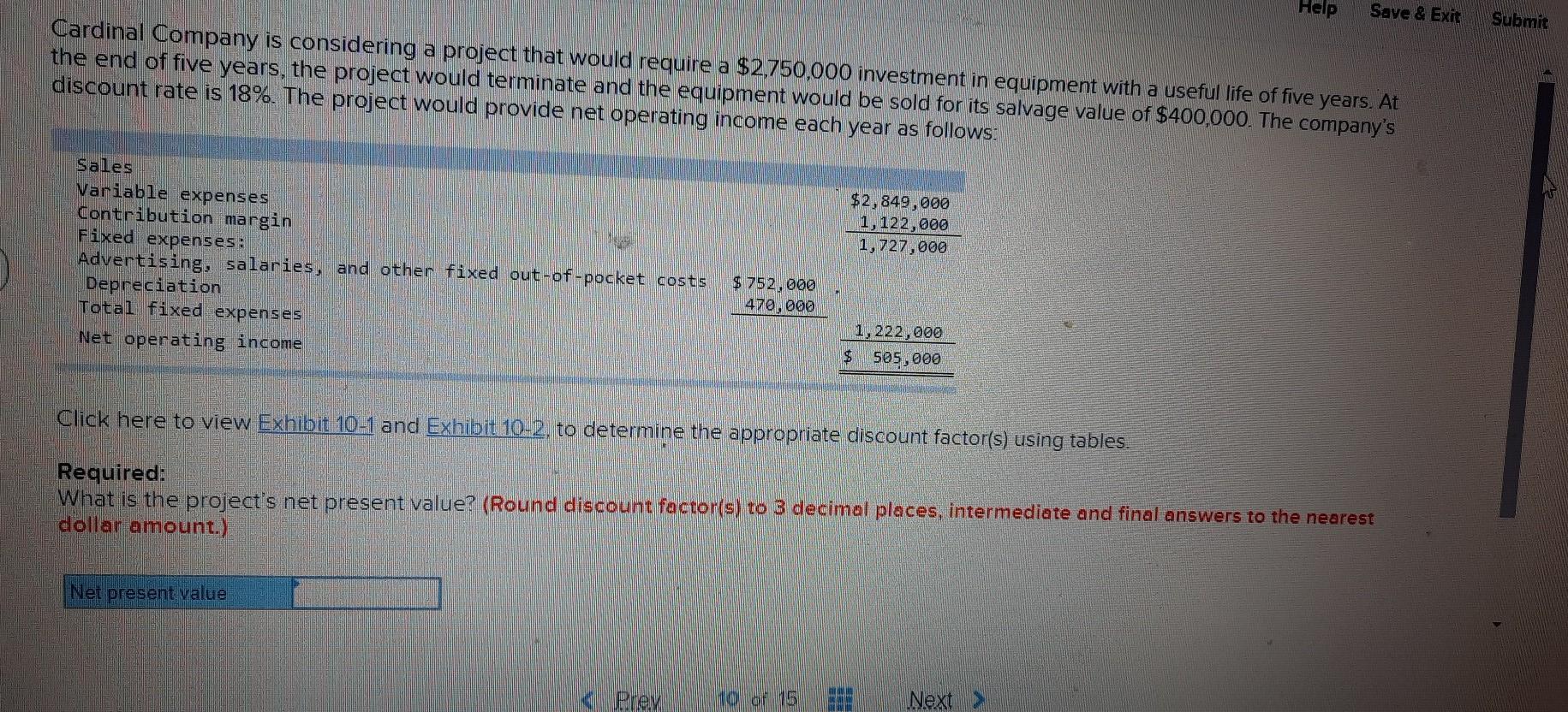  please help 10 Help Save & Exit Submit Cardinal Company is