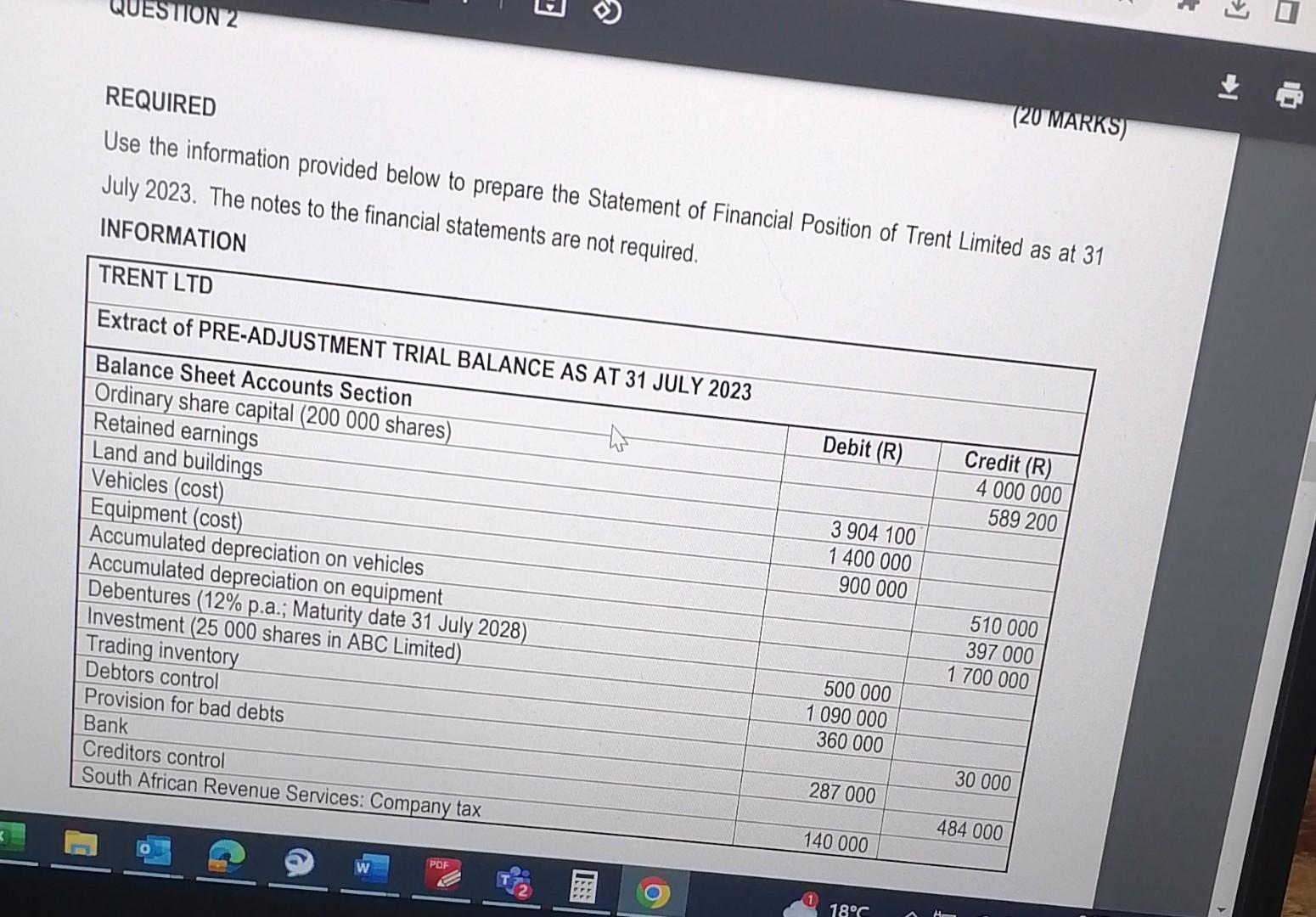 REQUIRED (2OMARKS) Use the information provided below to prepare the Statement