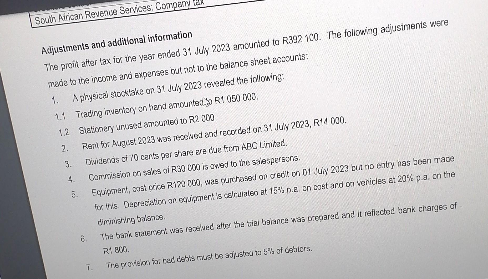of Financial Position of Trent I imitad ... 11 July 2023. The