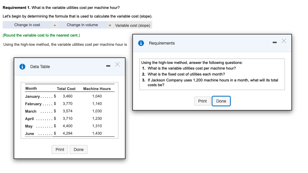  Requirement 1. What is the variable utilities cost per machine hour?