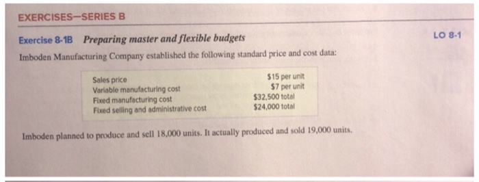 variances Required Use the information provided in Exercise 8-1B. a. Determine the