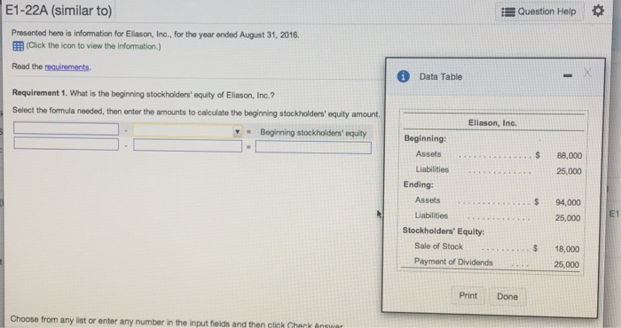  E1-22A (similar to) Question Help Presented here is information for Eliason,