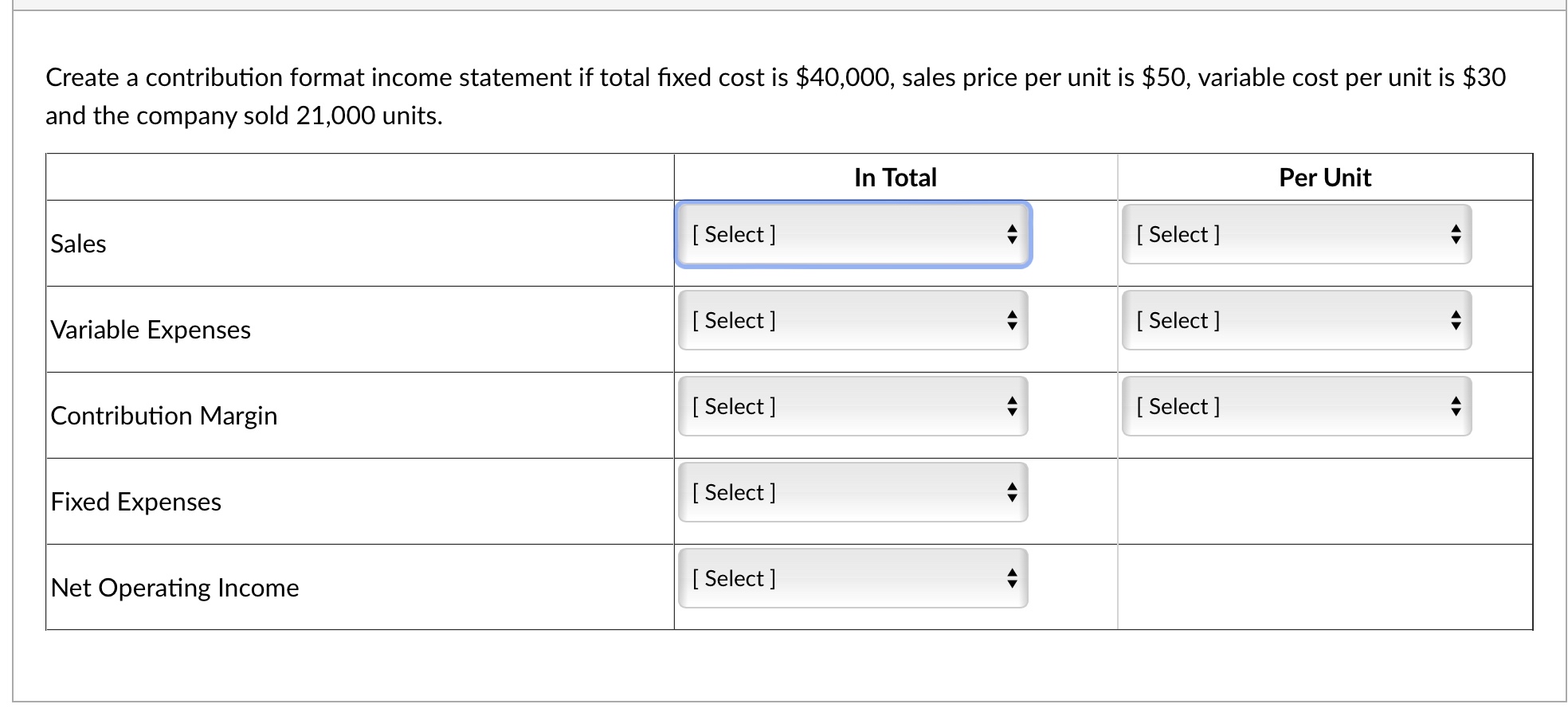  Create a contribution format income statement if total fixed cost is