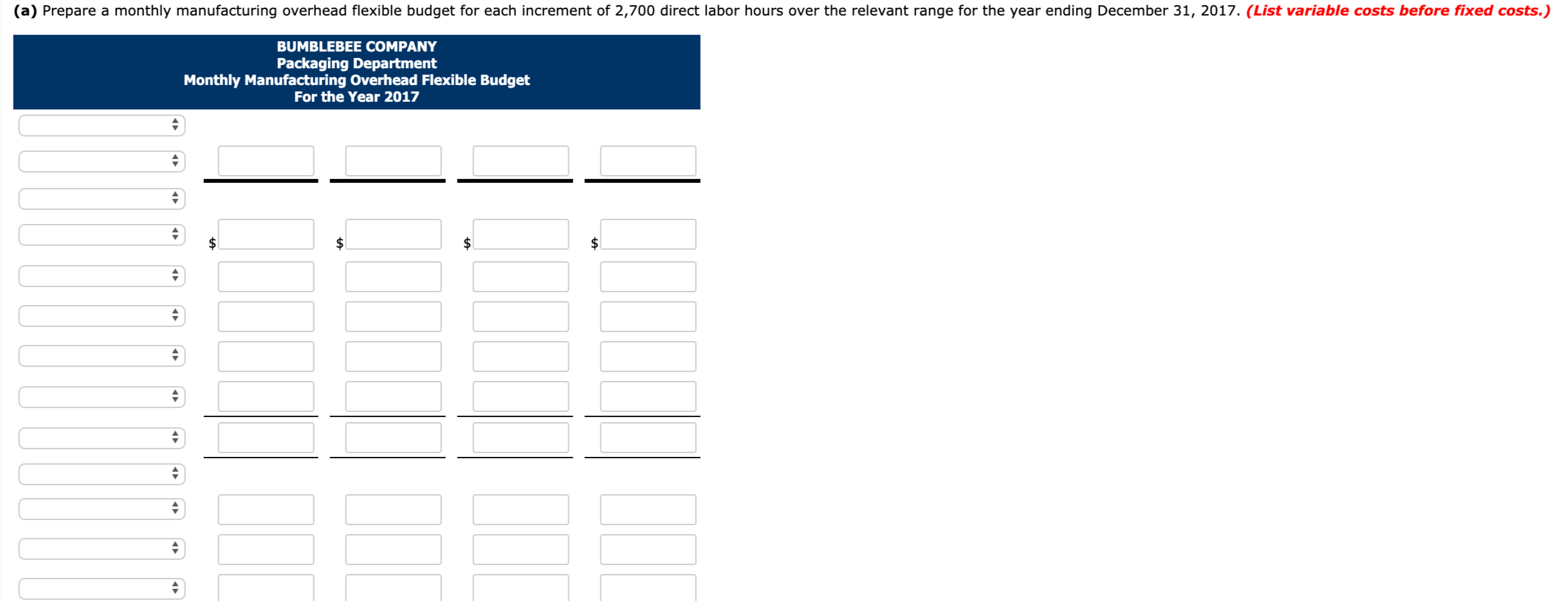be worked during the coming year, 2017, in the Packaging Department. On