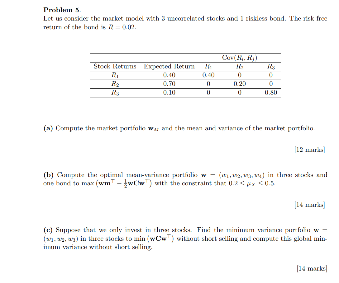 Problem 5. Let us consider the market model with 3 uncorrelated