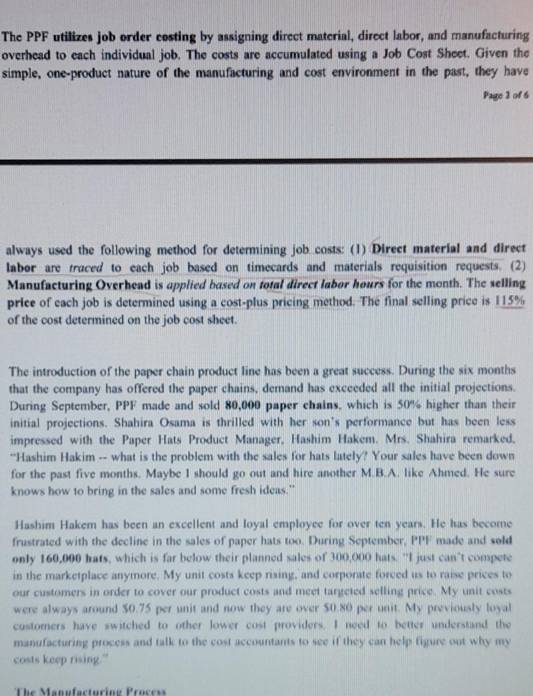 Job A; which includes 15 units of paper hats and 10 units