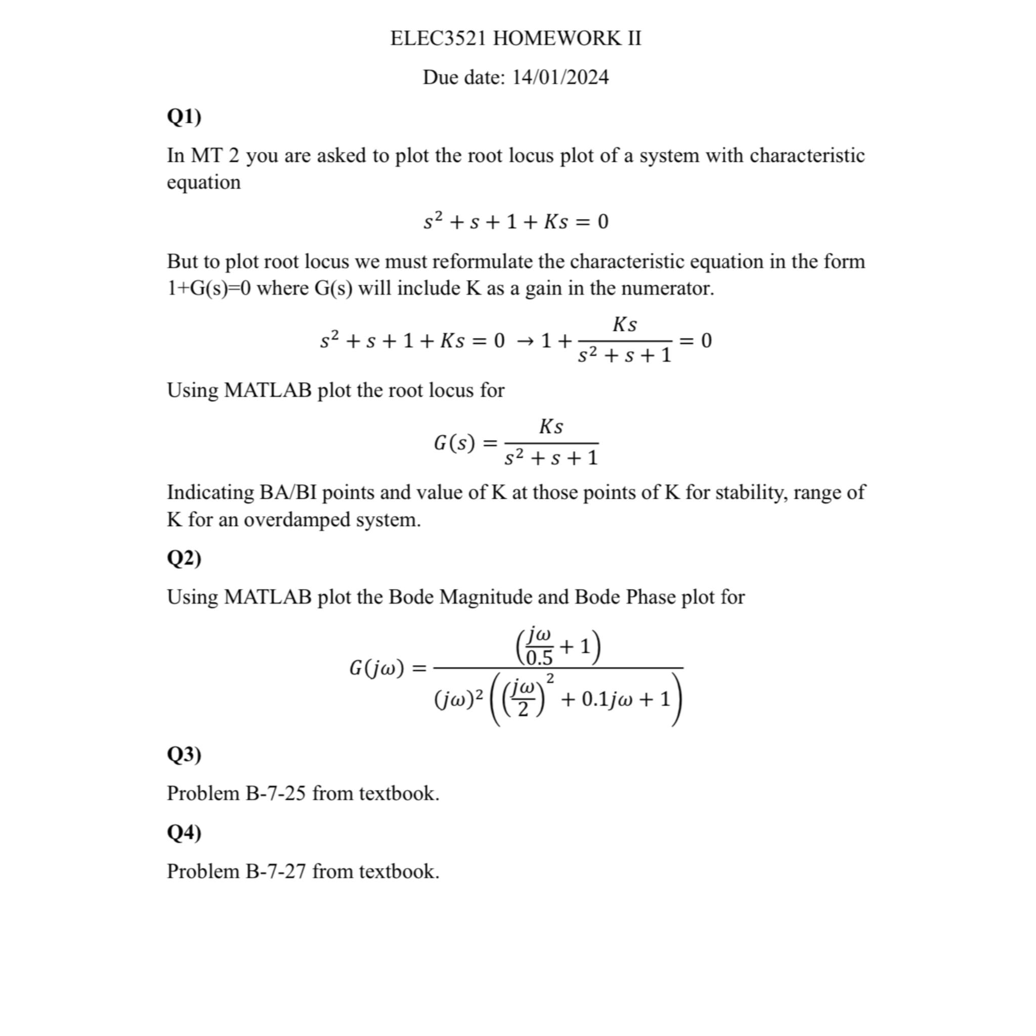  ELEC3521 HOMEWORK II Due date: 1401?2024 Q1) In MT 2 you