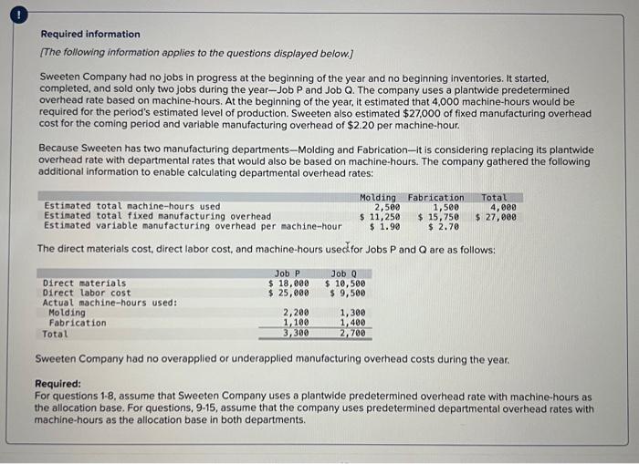 Req information 'The following information applies to the questions displayed below.) Sweeten