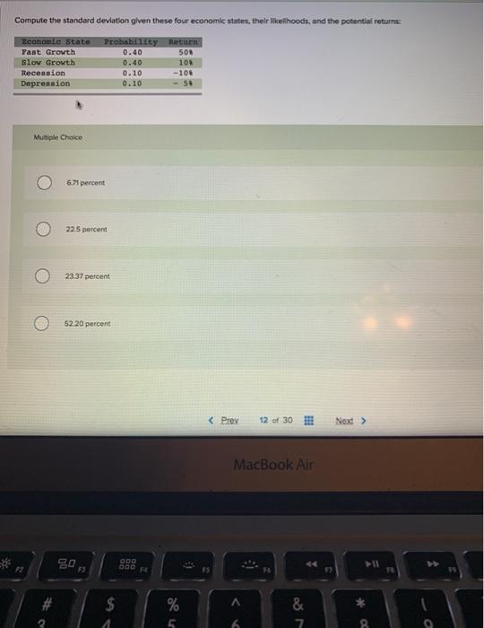  Compute the standard deviation given these four economic states, their likelihoods,