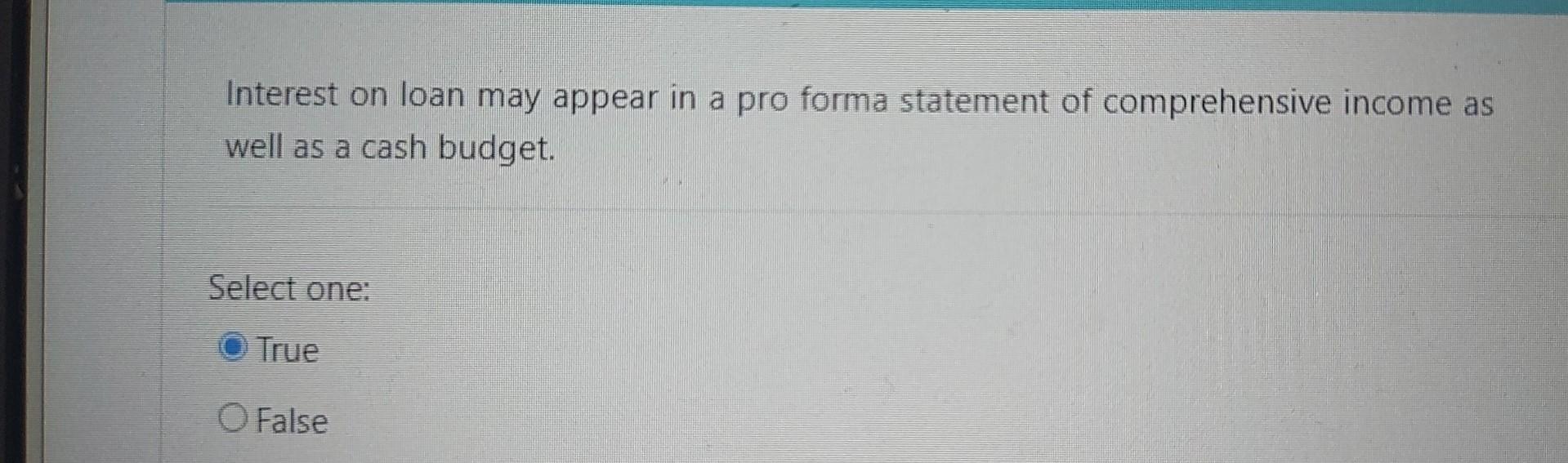  Interest on loan may appear in a pro forma statement of
