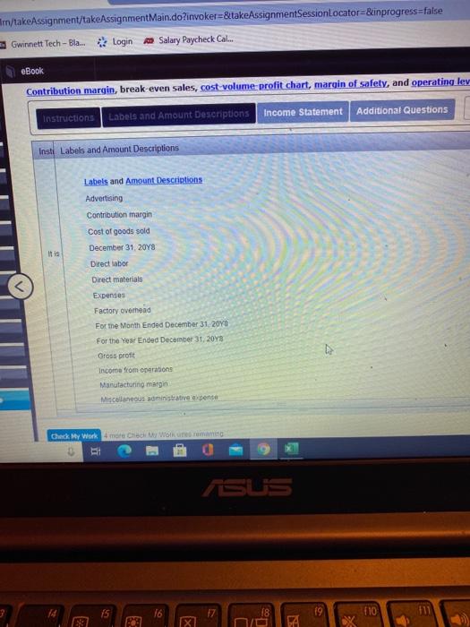 Amount Descriptions Income Statement Additional Questions Instruction Wolsey Industries Inc expects to