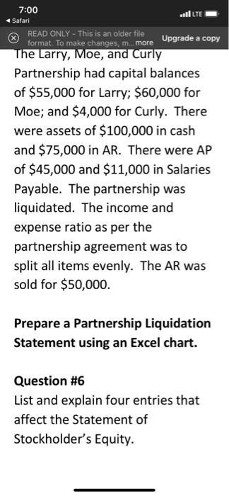 question #6 LTE 7:00 Safari READ ONLY - This is an older