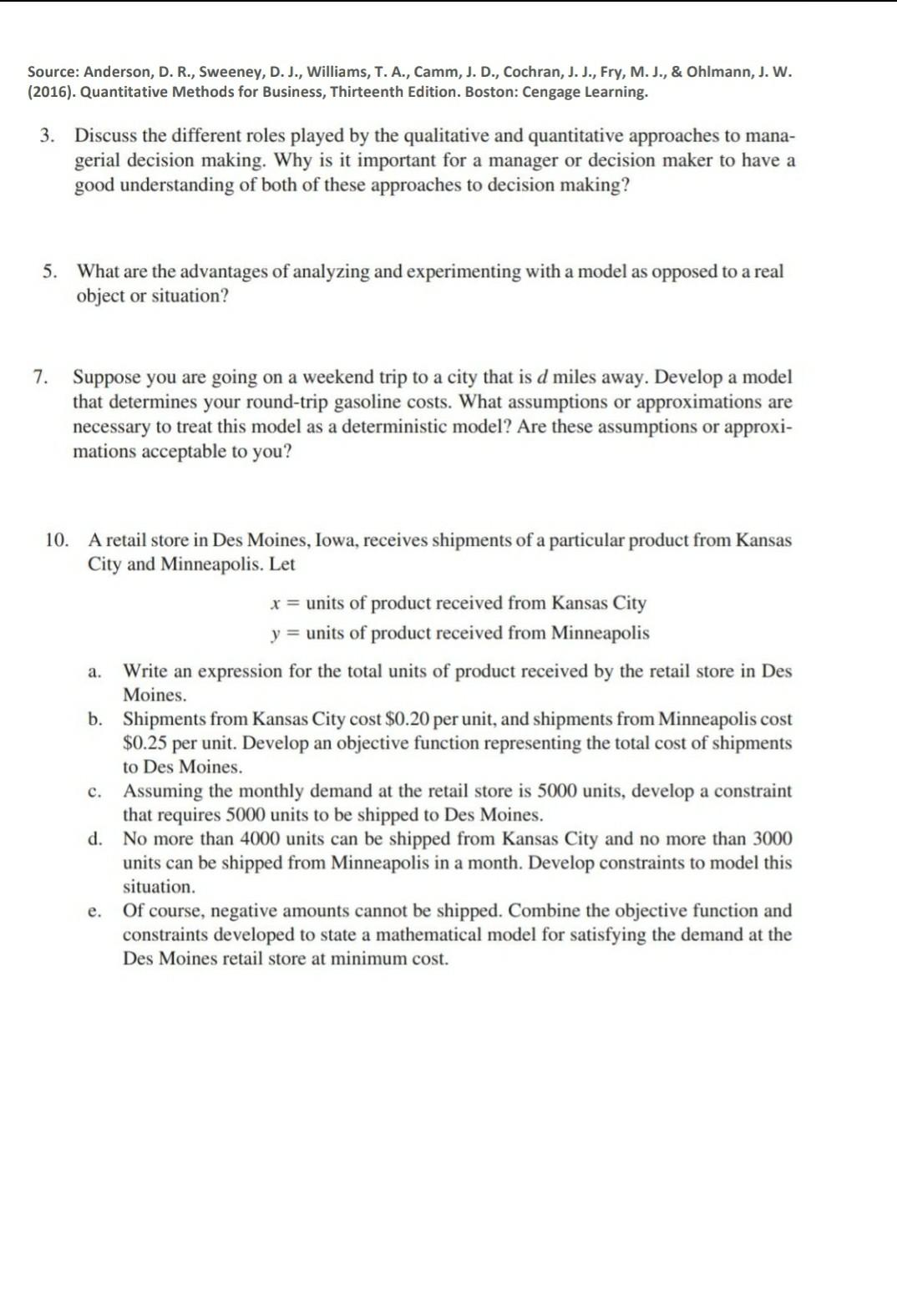 Source: Anderson, D. R., Sweeney, D. J., Williams, T. A., Camm,