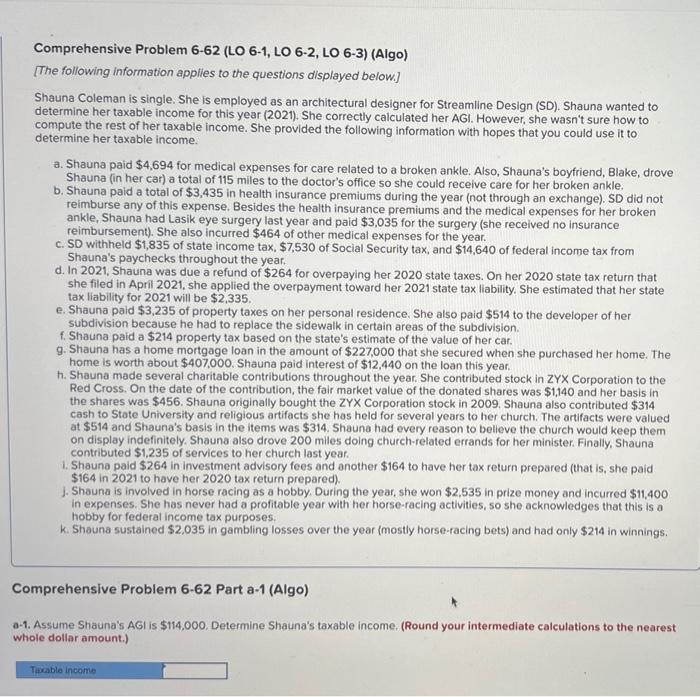 Can I Get HELP Comprehensive Problem 6-62 (LO 6-1, LO 6-2, LO