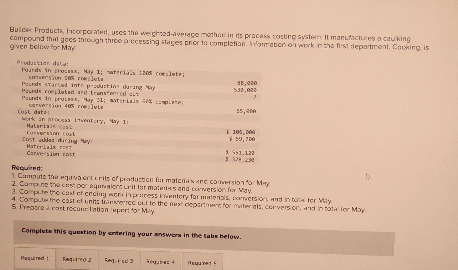  Builder Products, Incorporated, uses the weighted-average method in its process costing