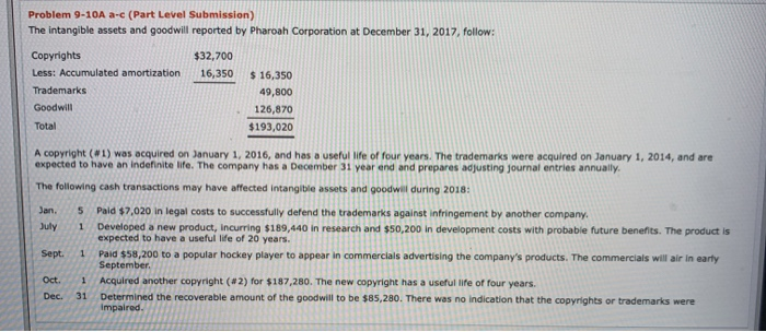  9-10 part b please help out Problem 9-10A a-c (Part Level