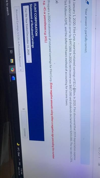 0. Your answer is partially correct. January 1, 2020, Flint Corp.