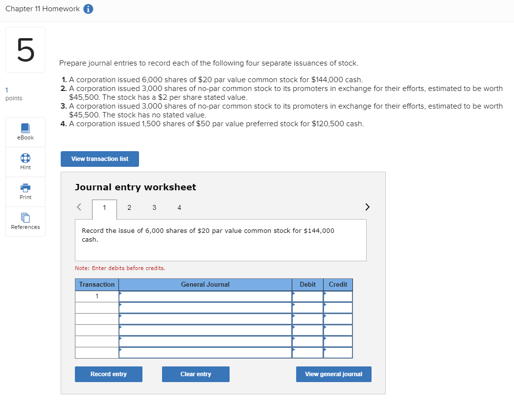 Chapter 11 Homework i Prepare journal entries to record each of