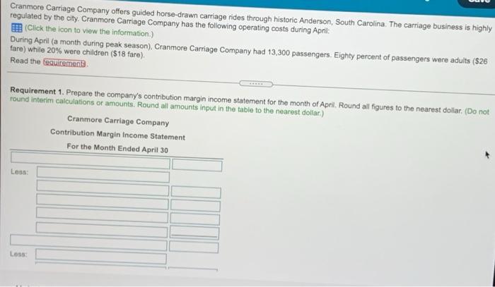 please do all requirements. I WILL LIKE ALL correct answers Cranmore Carriage