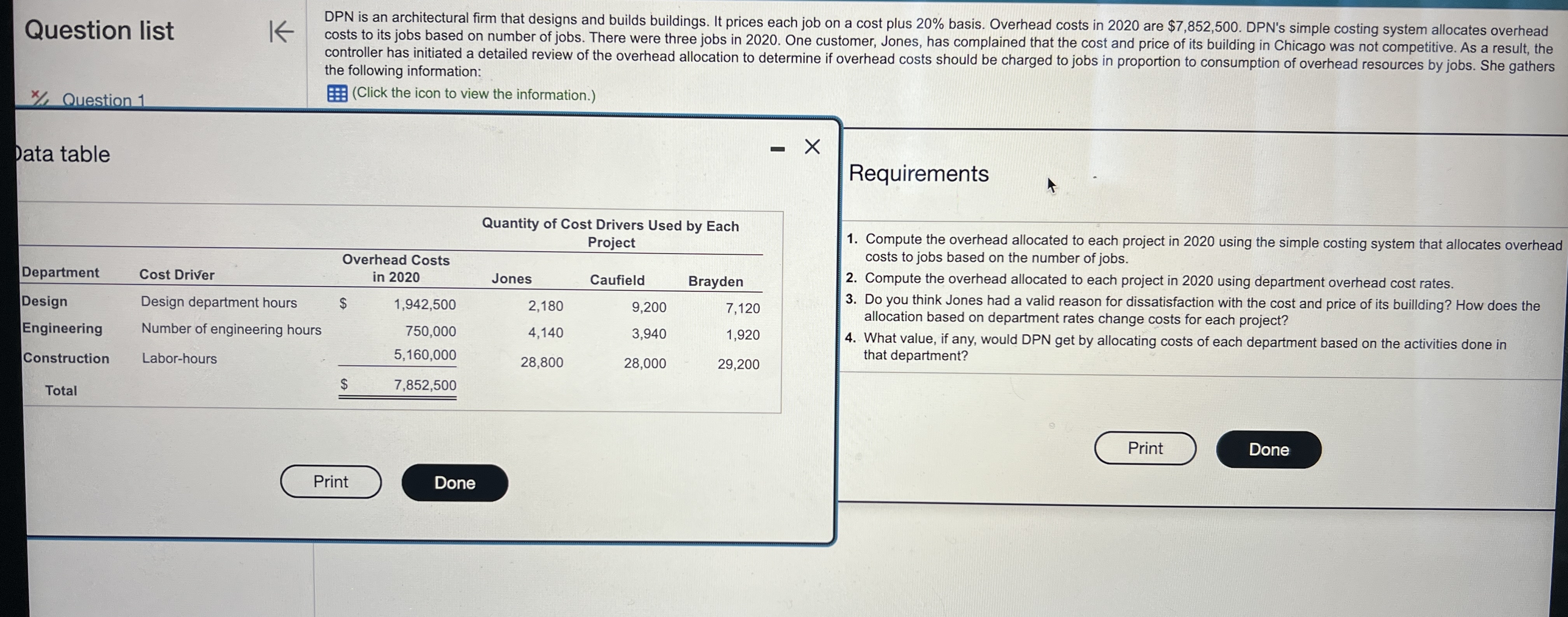  Question list the following information: x? Question 1 (Click the icon