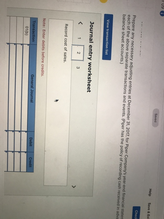 transactions and events of Piper Company. 1. Piper Company records a year-end
