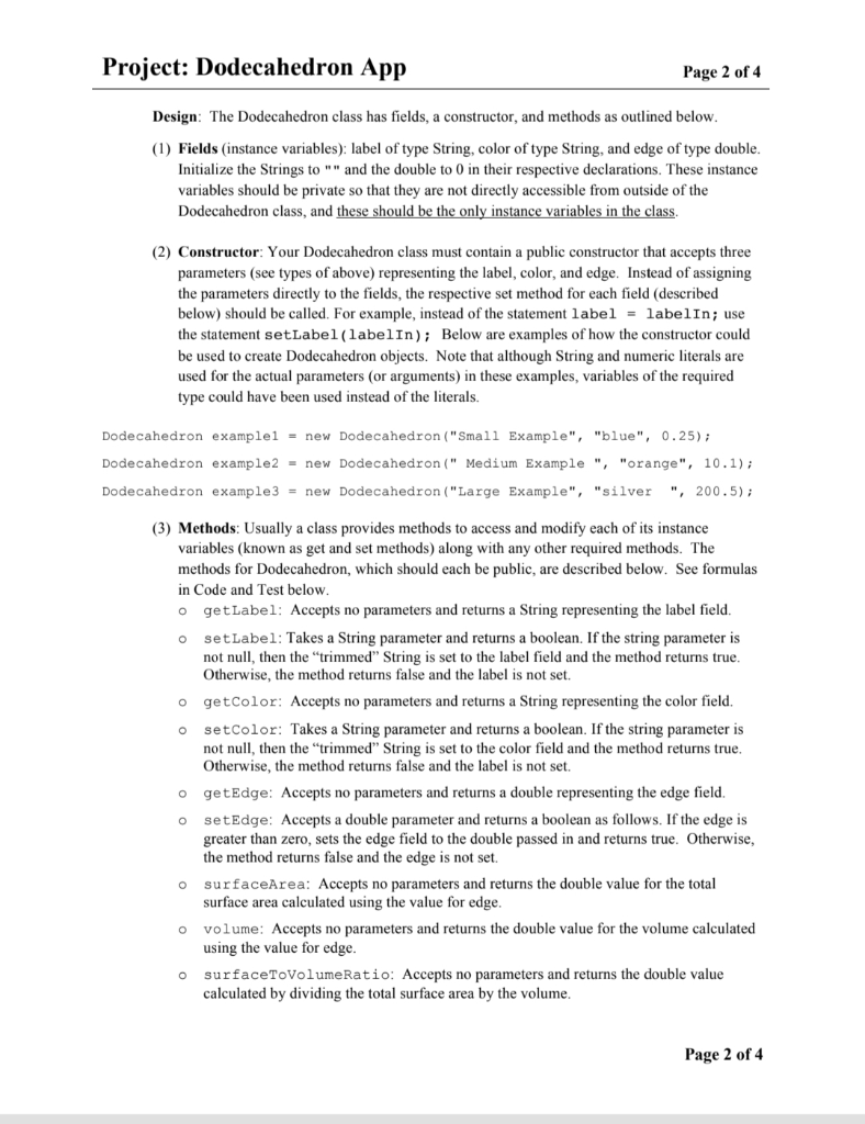 Dodecahedron App Page 1 of 4 Deliverables Your project files should be