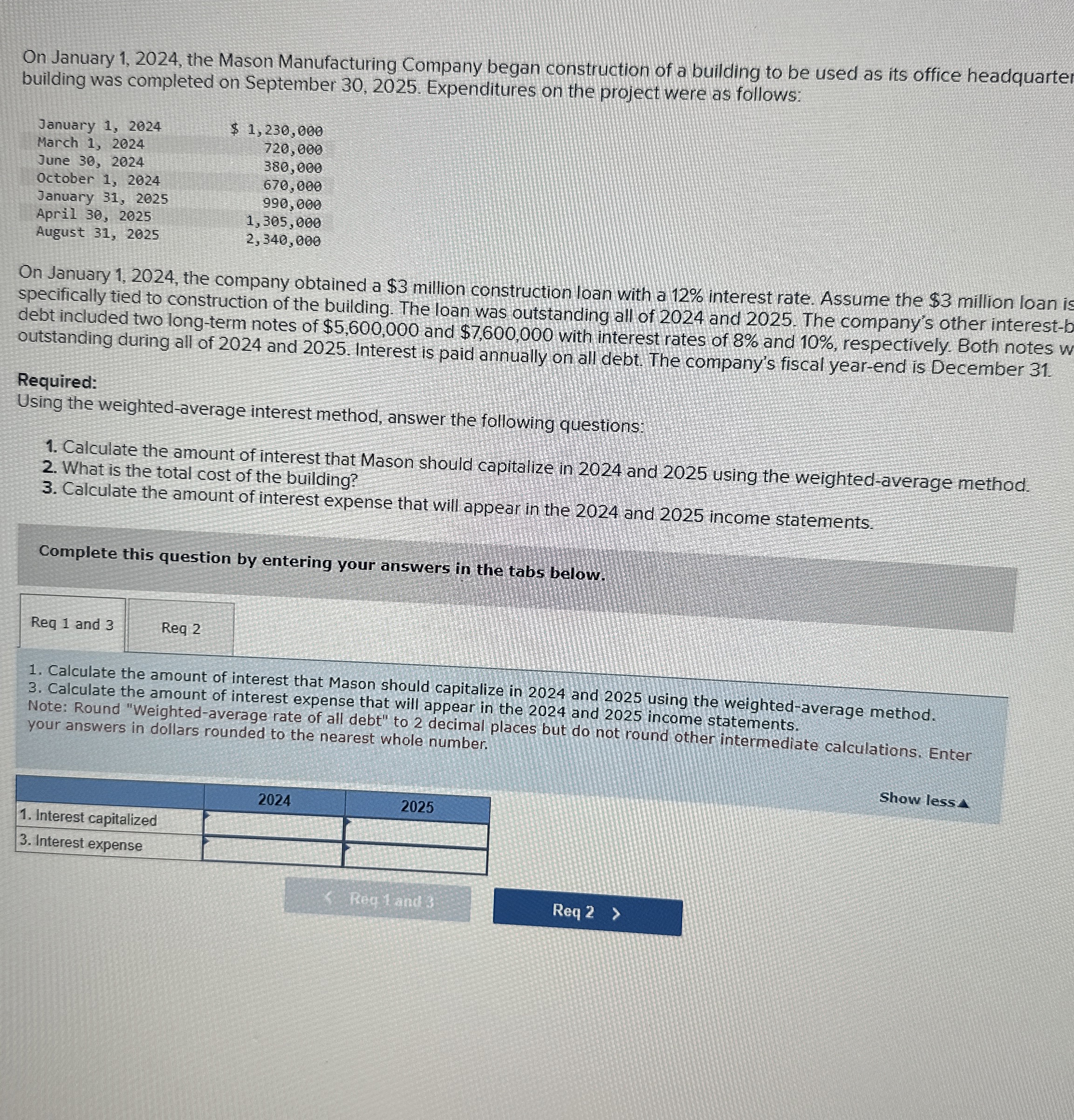  On January 1,2024, the Mason Manufacturing Company began construction of a