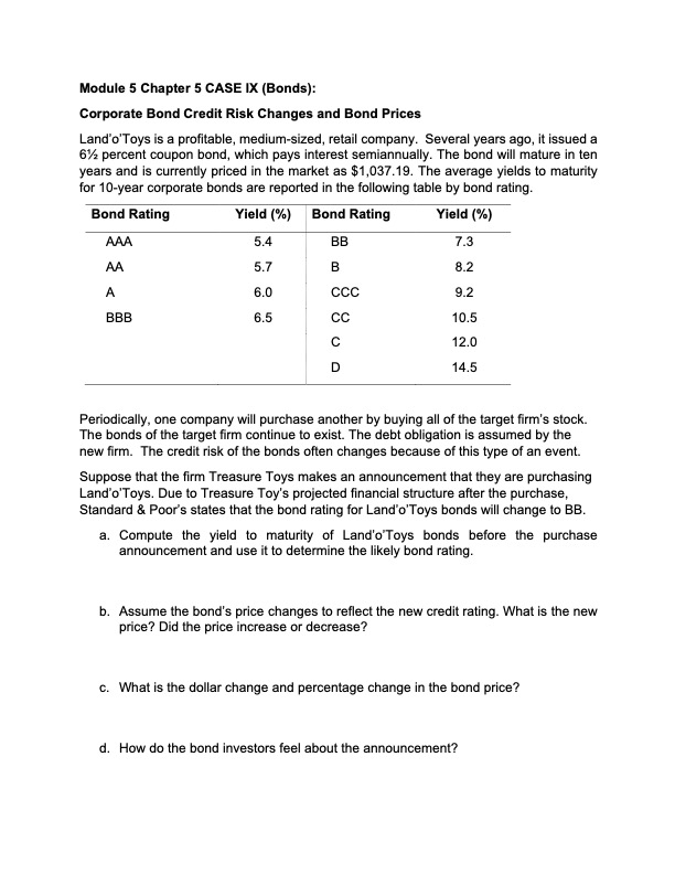  Module 5 Chapter 5 CASE IX (Bonds): Corporate Bond Credit Risk