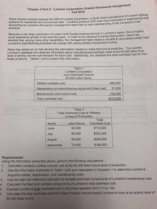  Chapter 2 Part 2: Lumiere Corporation Graded Homework Assignment Fall 2018