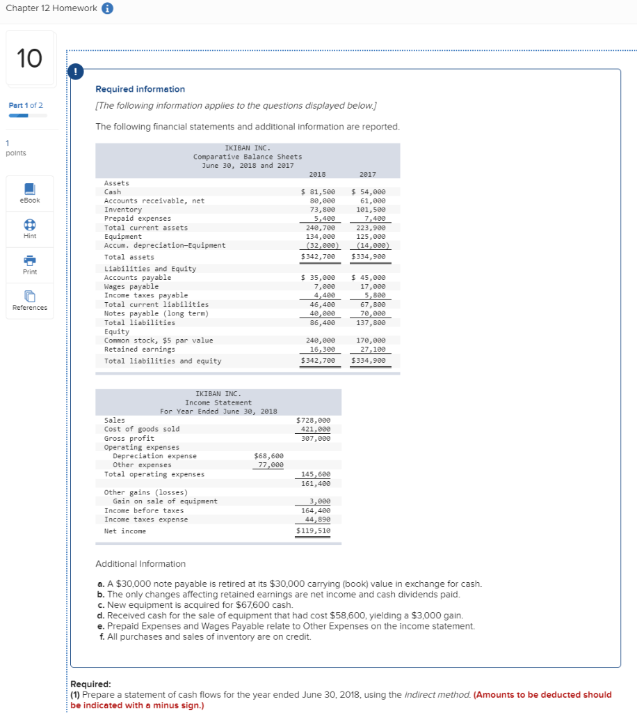 Chapter 12 Homework A 10. Required information [The following information applies