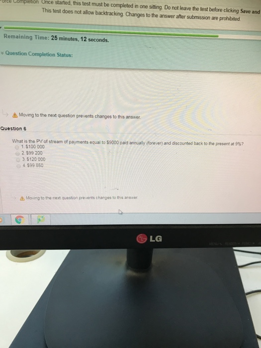  rle Complebon Once started, this test must be completed in one