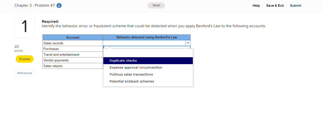 Please help with this questions. Required: Identify the behavior, error, or fraudulent