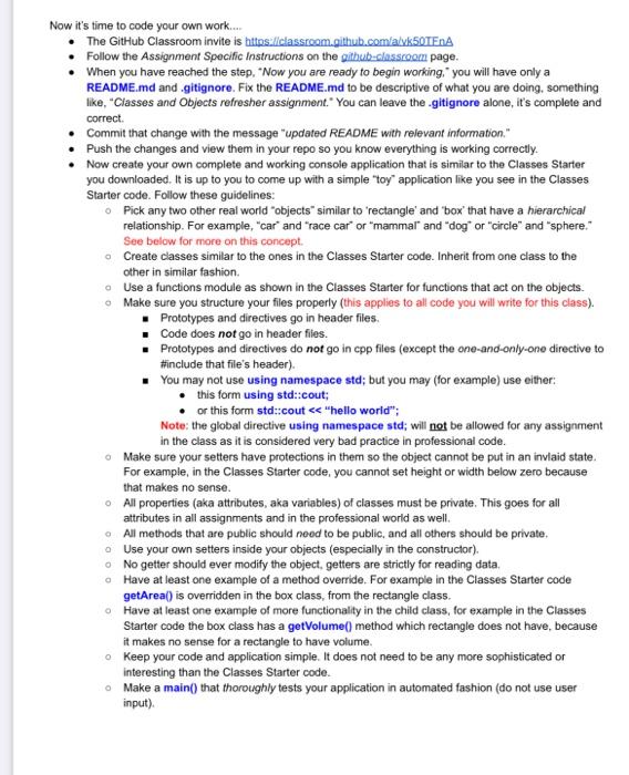 the steps and instructions? Assignment 3: Simple Classes / Objects Description and