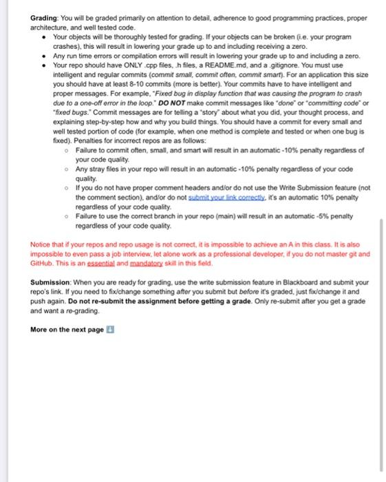purpose: To demonstrate (and advance) your knowledge of classes, header files, objects,
